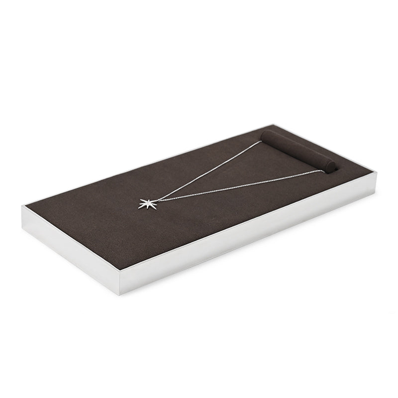 OIRLV wholesale luxurious metal frame jewelry display with brown microfiber:JS096