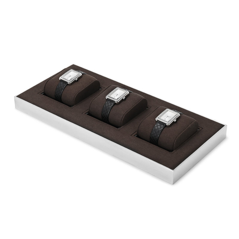 OIRLV wholesale luxurious metal frame jewelry display with brown microfiber:JS096