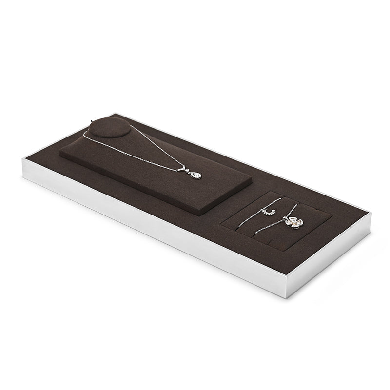 OIRLV wholesale luxurious metal frame jewelry display with brown microfiber:JS096
