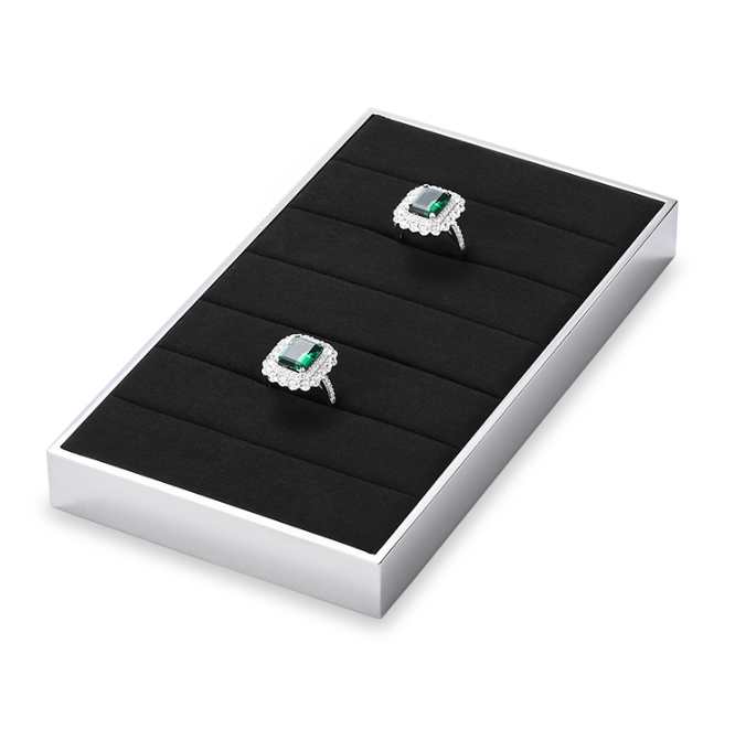 OIRLV luxury black microfiber jewelry display stand with metal frame ：JS110