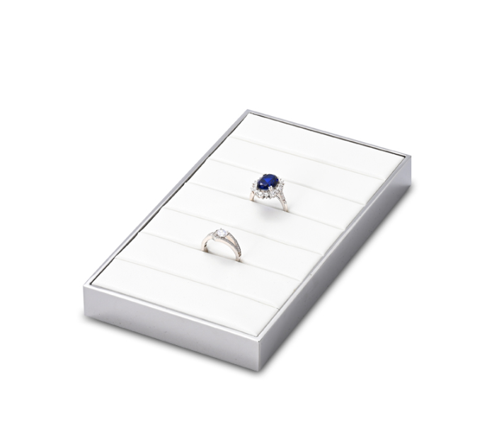 OIRLV luxury white microfiber jewelry display stand with smooth metal ：JS111