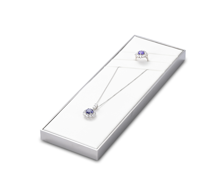 OIRLV luxury white microfiber jewelry display stand with smooth metal ：JS111