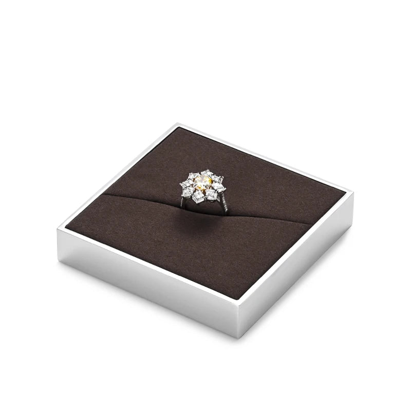 OIRLV luxury brown colour microfiber jewelry exhibitors with glossy metal ：JS112