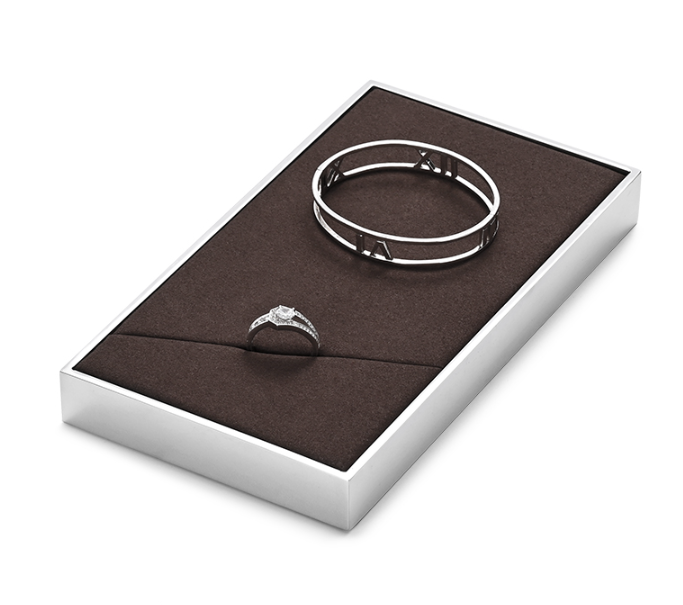 OIRLV luxury brown colour microfiber jewelry exhibitors with glossy metal ：JS112