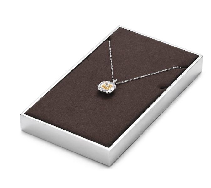 OIRLV luxury brown colour microfiber jewelry exhibitors with glossy metal ：JS112