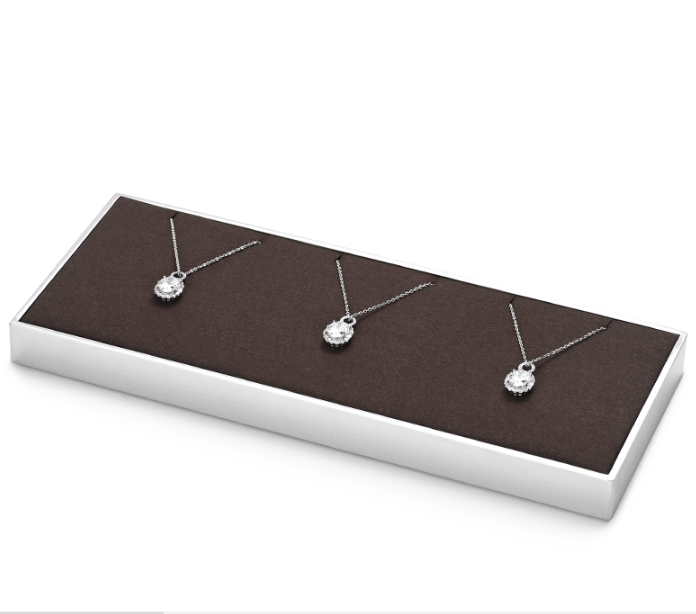 OIRLV luxury brown colour microfiber jewelry exhibitors with glossy metal ：JS112