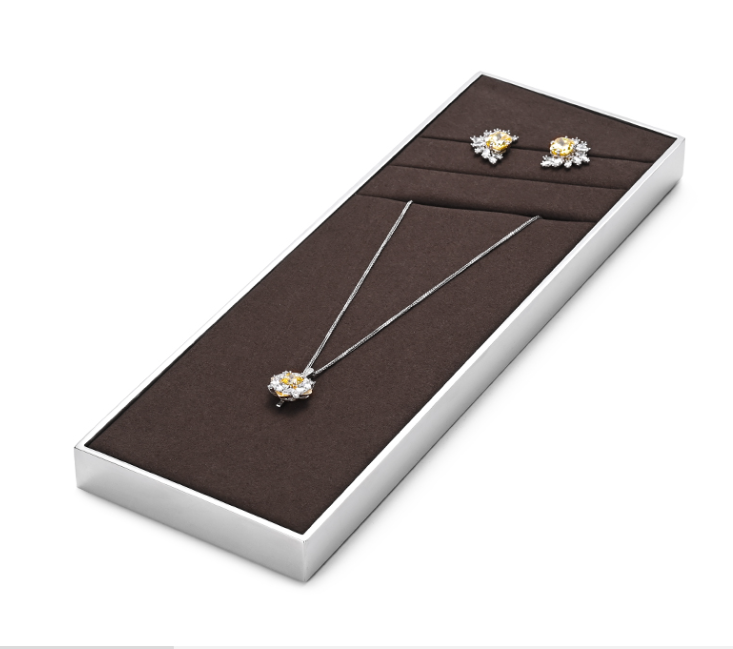 OIRLV luxury brown colour microfiber jewelry exhibitors with glossy metal ：JS112