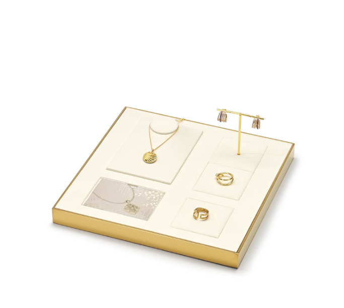 OIRLV fashion Beige Metal and Microfiber jewelry display stand necklace :JS117