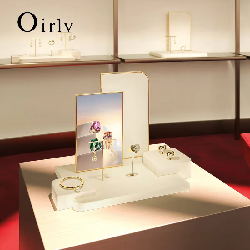 Oirlv Beige Jewelry Display Prop Ring Earring Stand Bracelet Display Tray:TT441
