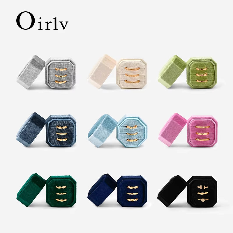 Oirlv Wedding Flanner Ring Box Engagement Triple Slot Square Ring Box