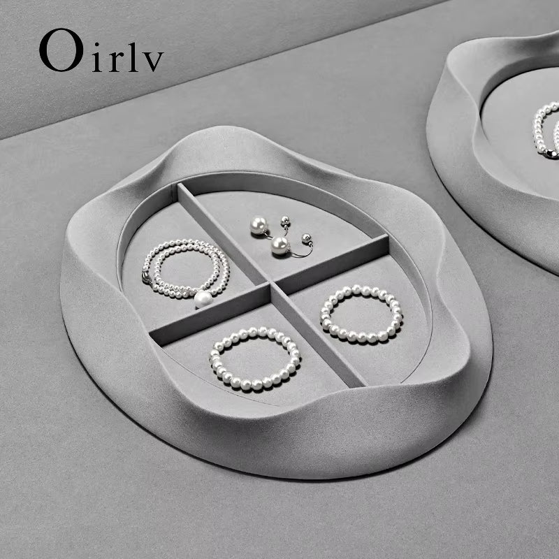 Oirlv Pearl Jewelry Tray Jewelry Viewing Tray Gray Microfiber Rings Necklaces Earrings Bracelets Display