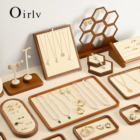 Orilv Wooden Jewelry Stand Ring Earring Pendant Rack Bracelet Jewelry Display Prop
