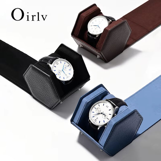 Oirlv Portable Watch Box Leather Watch Organizer Hexagon Watch Storage Box：B018