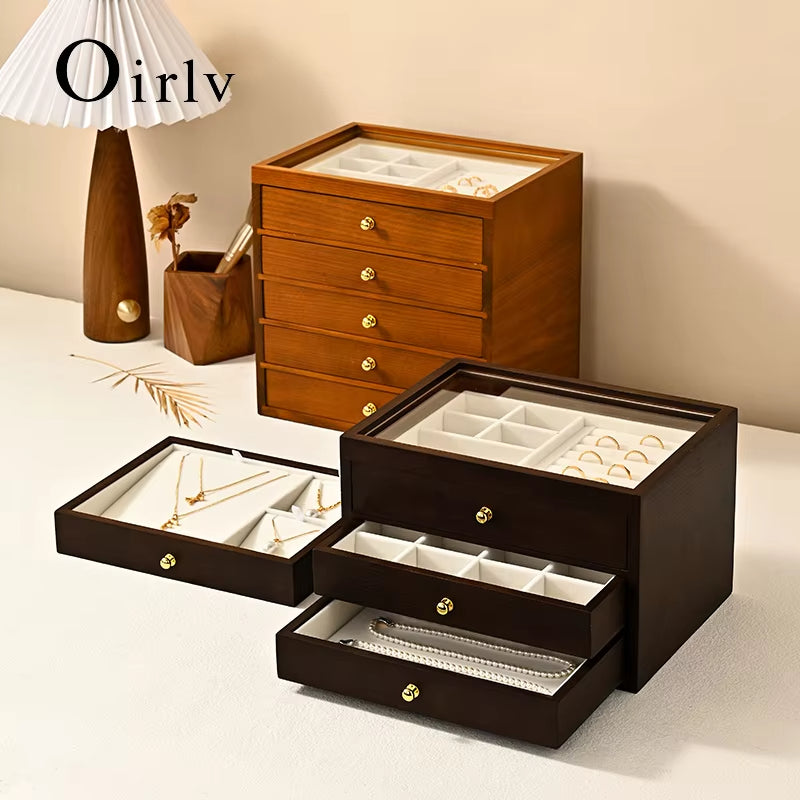 Oirlv Wooden Jewelry Storage Box Multi-layer Jewelry Organizer Box