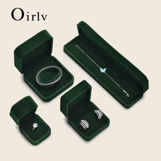Dark Green Round Corner Velvet Bracelet Chain Gift Box H070