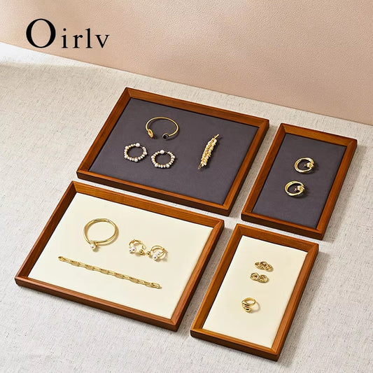 Solid Wood Flat Microfiber Jewelry Display Tray