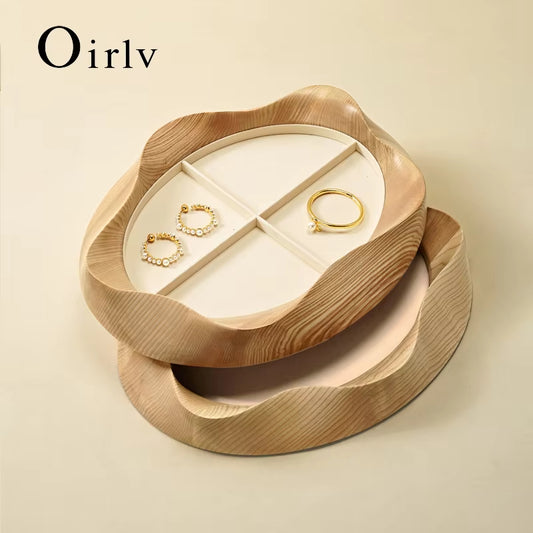 Oirlv Wooden Jewelry Tray Petal Shape Jewelry Viewing Tray