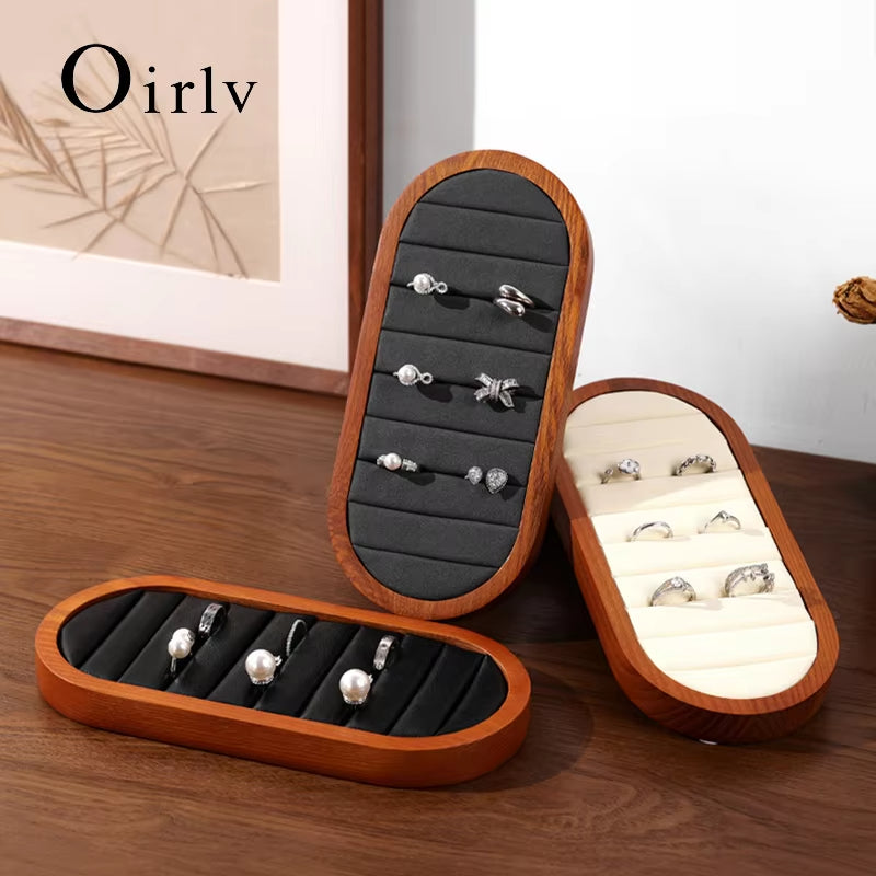 Oirlv Wooden Rings Organizer Shelf Microfiber Jewelry Display Stand:SM232