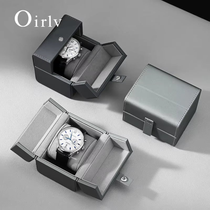 Oirlv PU Leather Watch Box Single Watch Organizer Watch Display Box:H194