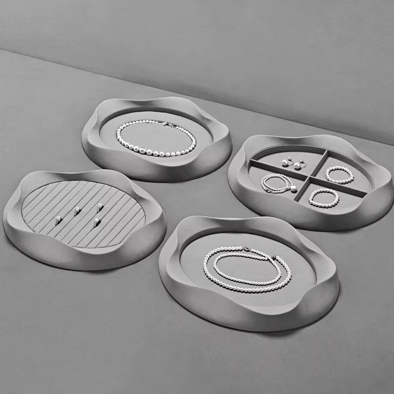 Oirlv Pearl Jewelry Tray Jewelry Viewing Tray Gray Microfiber Rings Necklaces Earrings Bracelets Display