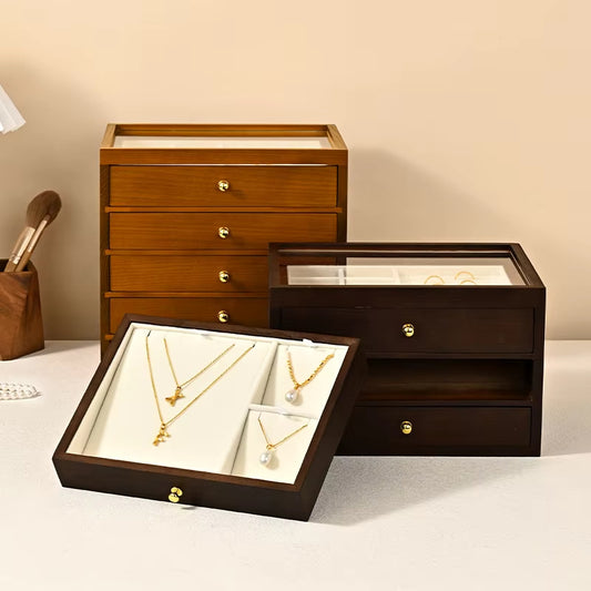 Oirlv Wooden Jewelry Storage Box Multi-layer Jewelry Organizer Box