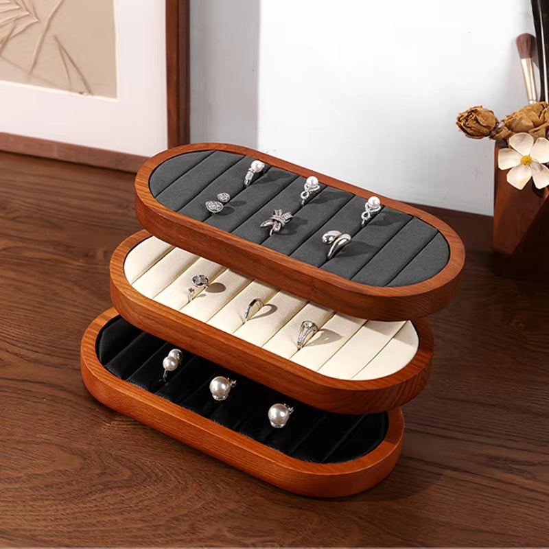 Oirlv Wooden Rings Organizer Shelf Microfiber Jewelry Display Stand:SM232