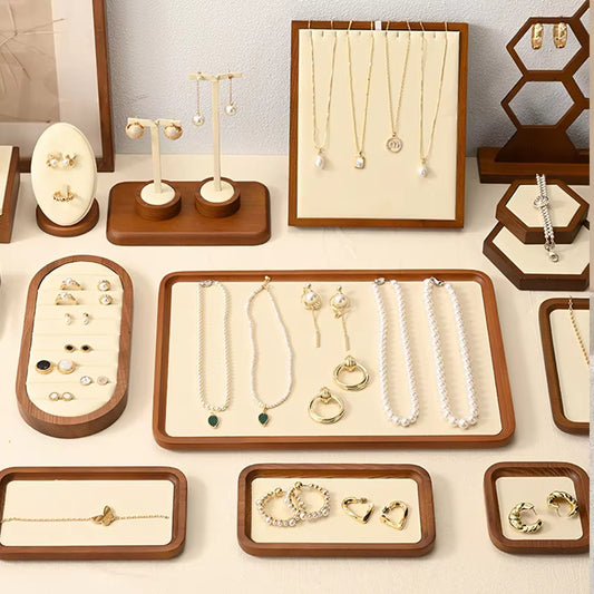 Orilv Wooden Jewelry Stand Ring Earring Pendant Rack Bracelet Jewelry Display Prop