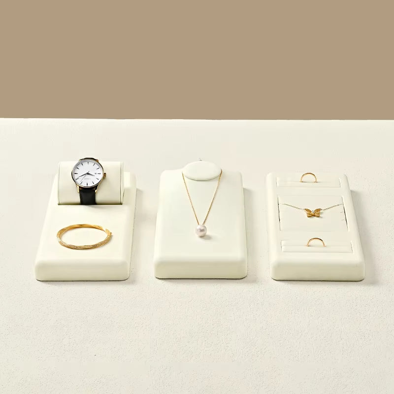 Oirlv Beige Jewelry Display Props Microfiber Jewelry Organizer Ring Necklace Watch Display Stand