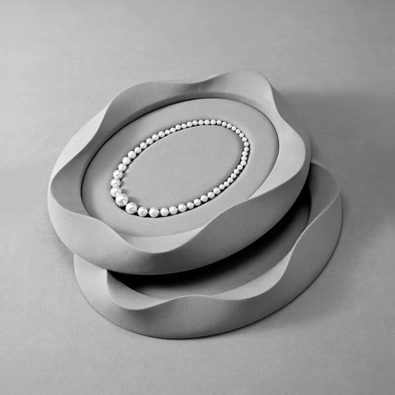 Oirlv Pearl Jewelry Tray Jewelry Viewing Tray Gray Microfiber Rings Necklaces Earrings Bracelets Display