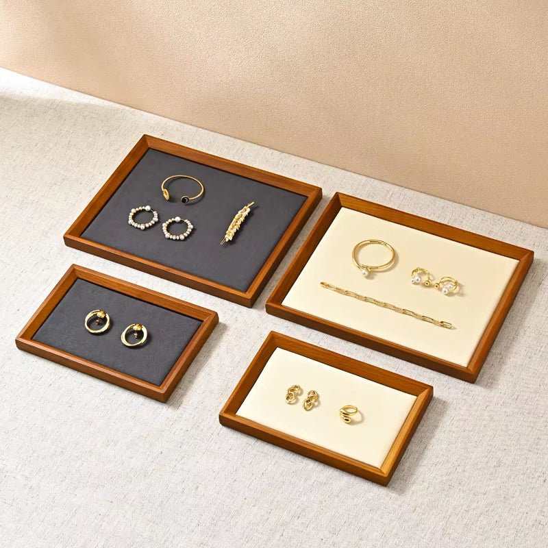 Solid Wood Flat Microfiber Jewelry Display Tray