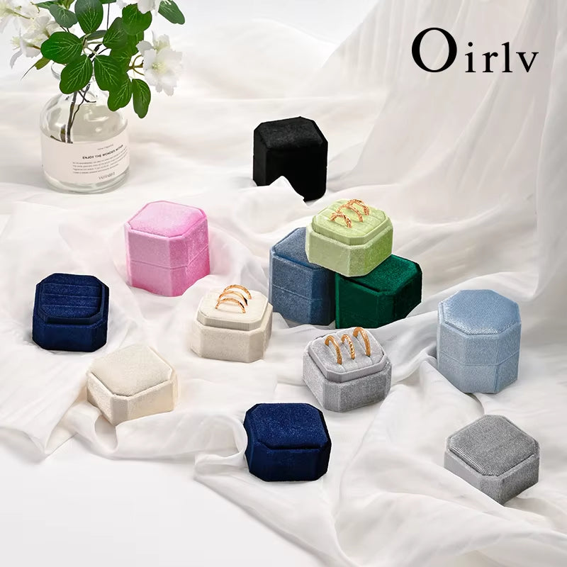 Oirlv Wedding Flanner Ring Box Engagement Triple Slot Square Ring Box