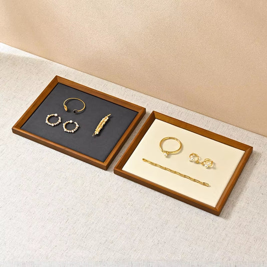 Solid Wood Flat Microfiber Jewelry Display Tray