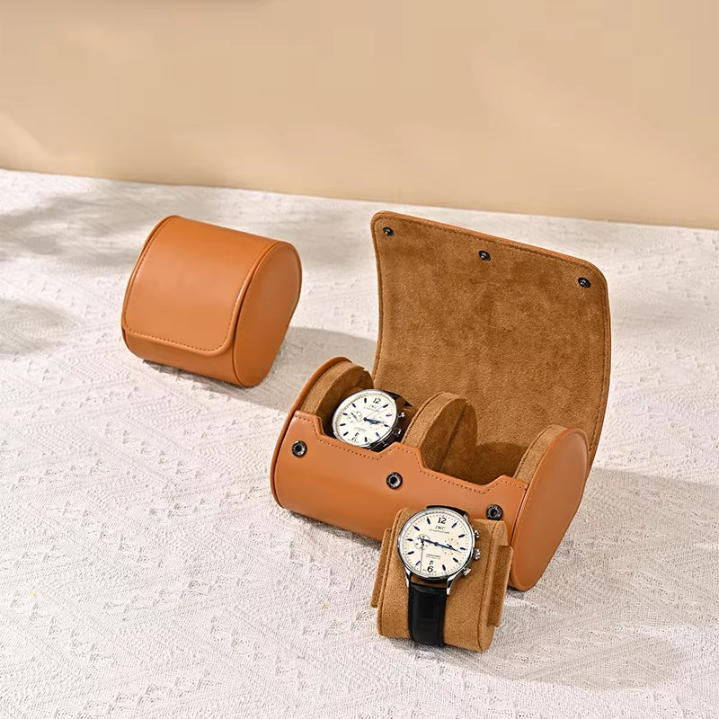 Custom Brown PU leather and velvet watch storage bag B012-13