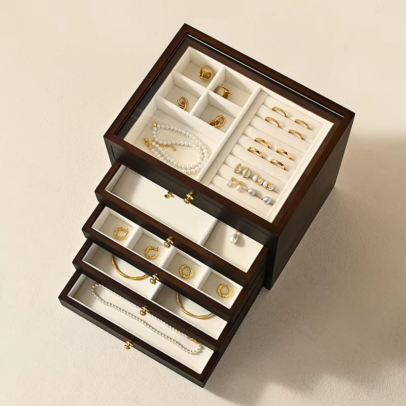 Oirlv Wooden Jewelry Storage Box Multi-layer Jewelry Organizer Box