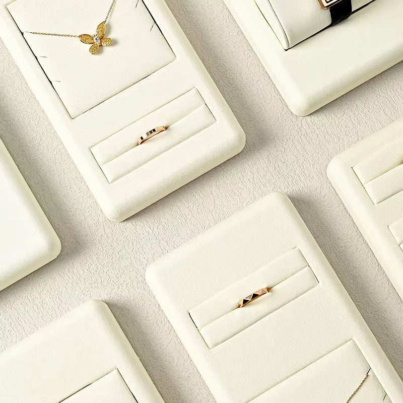 Oirlv Beige Jewelry Display Props Microfiber Jewelry Organizer Ring Necklace Watch Display Stand