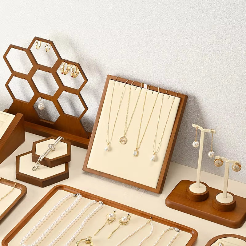 Orilv Wooden Jewelry Stand Ring Earring Pendant Rack Bracelet Jewelry Display Prop