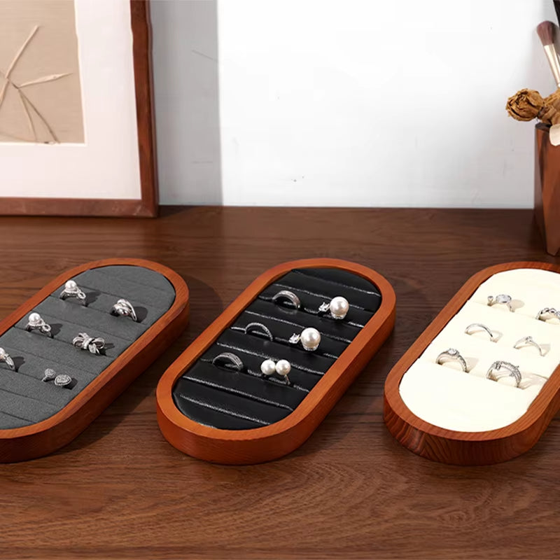 Oirlv Wooden Rings Organizer Shelf Microfiber Jewelry Display Stand:SM232