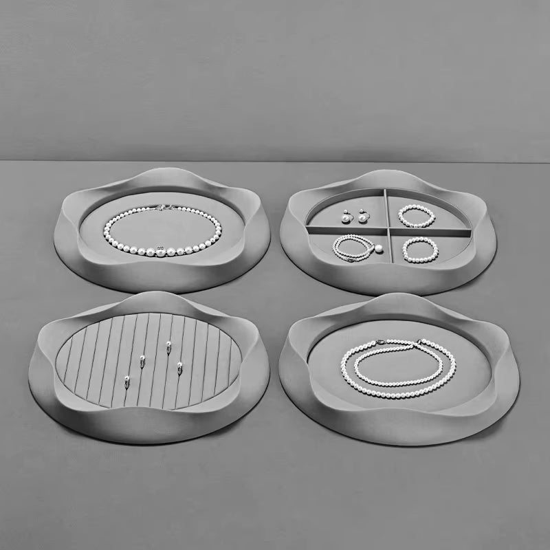 Oirlv Pearl Jewelry Tray Jewelry Viewing Tray Gray Microfiber Rings Necklaces Earrings Bracelets Display