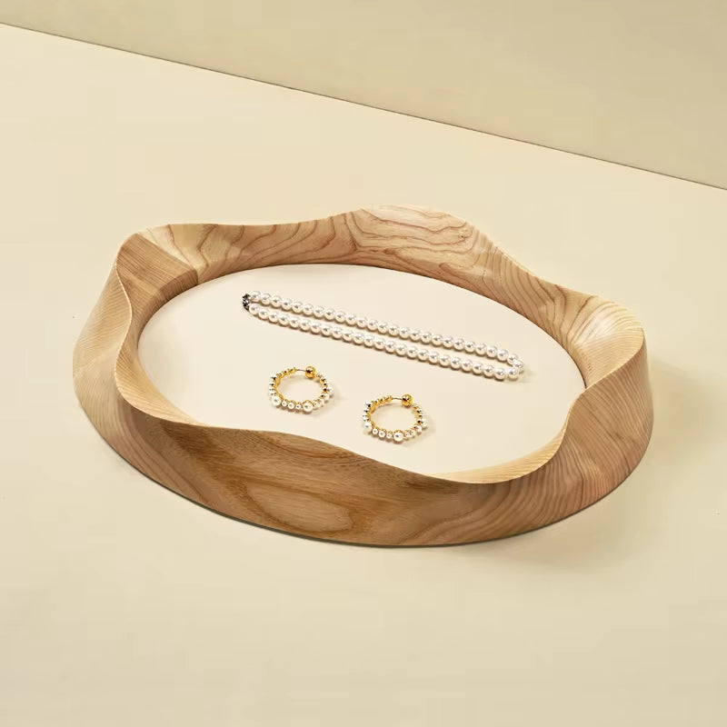 Oirlv Wooden Jewelry Tray Petal Shape Jewelry Viewing Tray