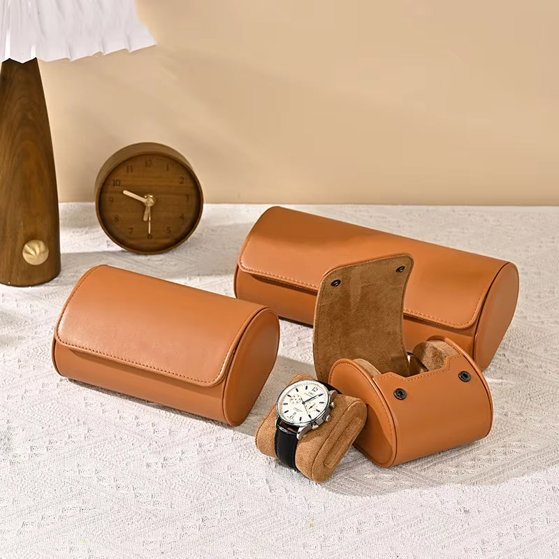 Custom Brown PU leather and velvet watch storage bag B012-13
