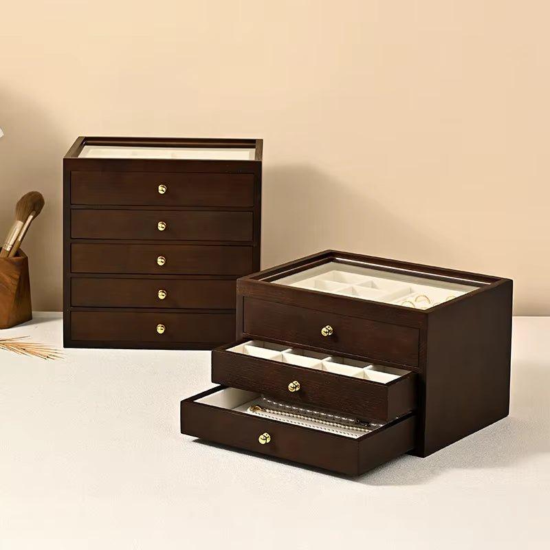 Oirlv Wooden Jewelry Storage Box Multi-layer Jewelry Organizer Box