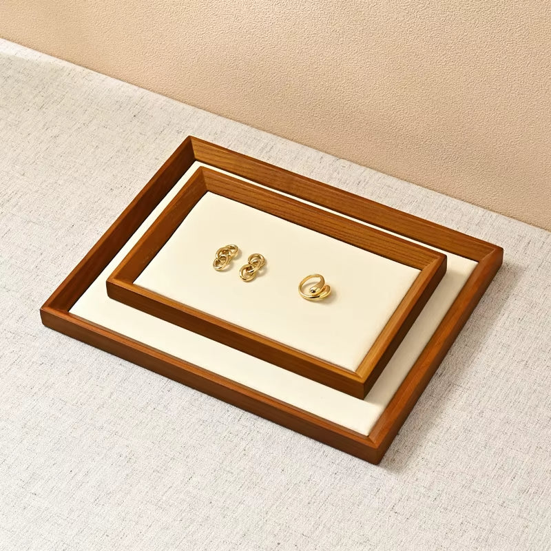 Solid Wood Flat Microfiber Jewelry Display Tray