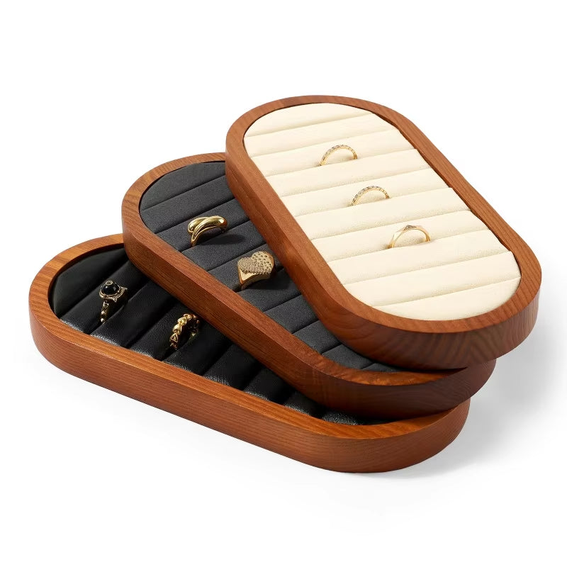 Oirlv Wooden Rings Organizer Shelf Microfiber Jewelry Display Stand:SM232