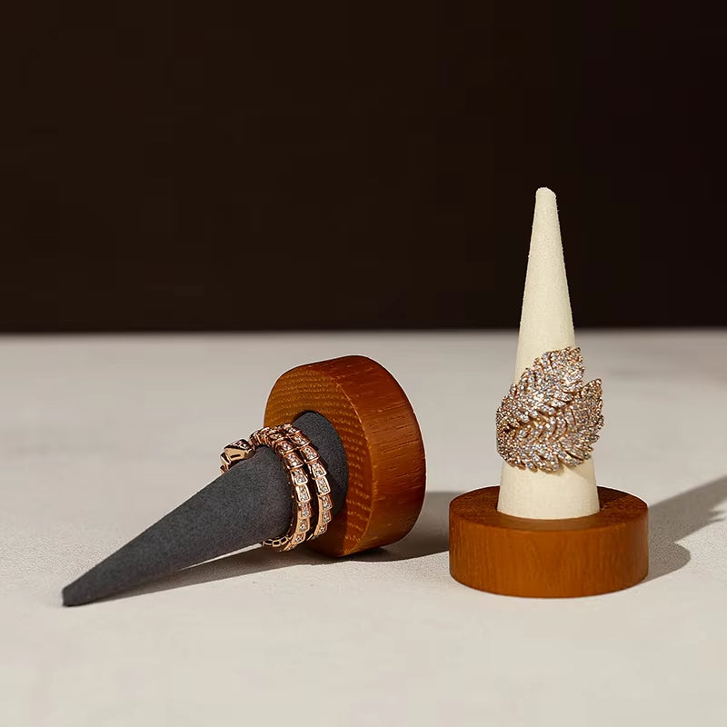 Oirlv Wooden Ring Holder Cone-shaped Ring Display Stand :SM228