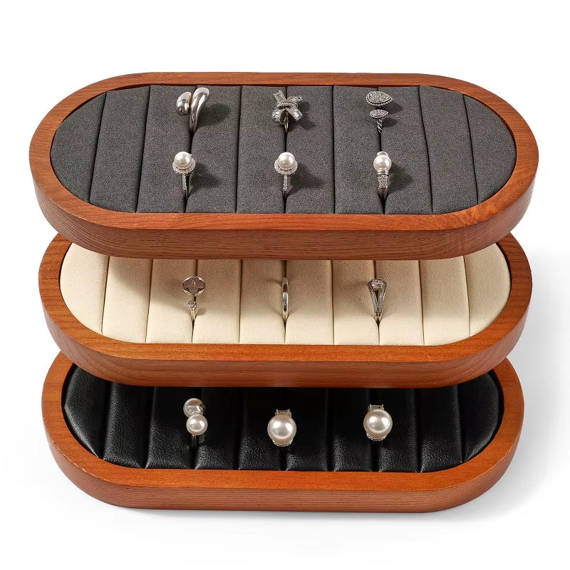 Oirlv Wooden Rings Organizer Shelf Microfiber Jewelry Display Stand:SM232