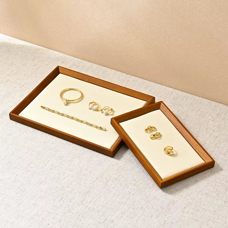 Solid Wood Flat Microfiber Jewelry Display Tray