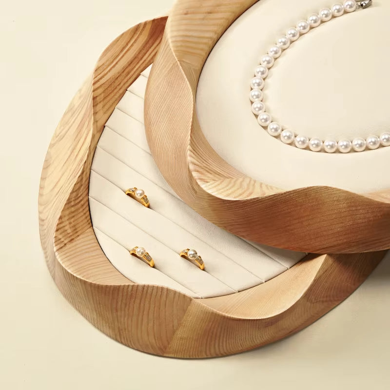 Oirlv Wooden Jewelry Tray Petal Shape Jewelry Viewing Tray