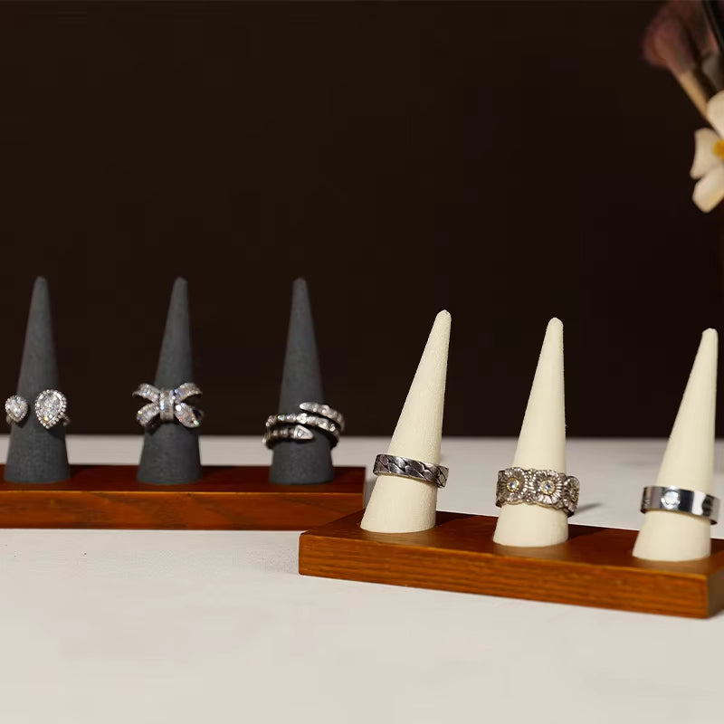 Oirlv Wooden Ring Holder Cone-shaped Ring Display Stand :SM228