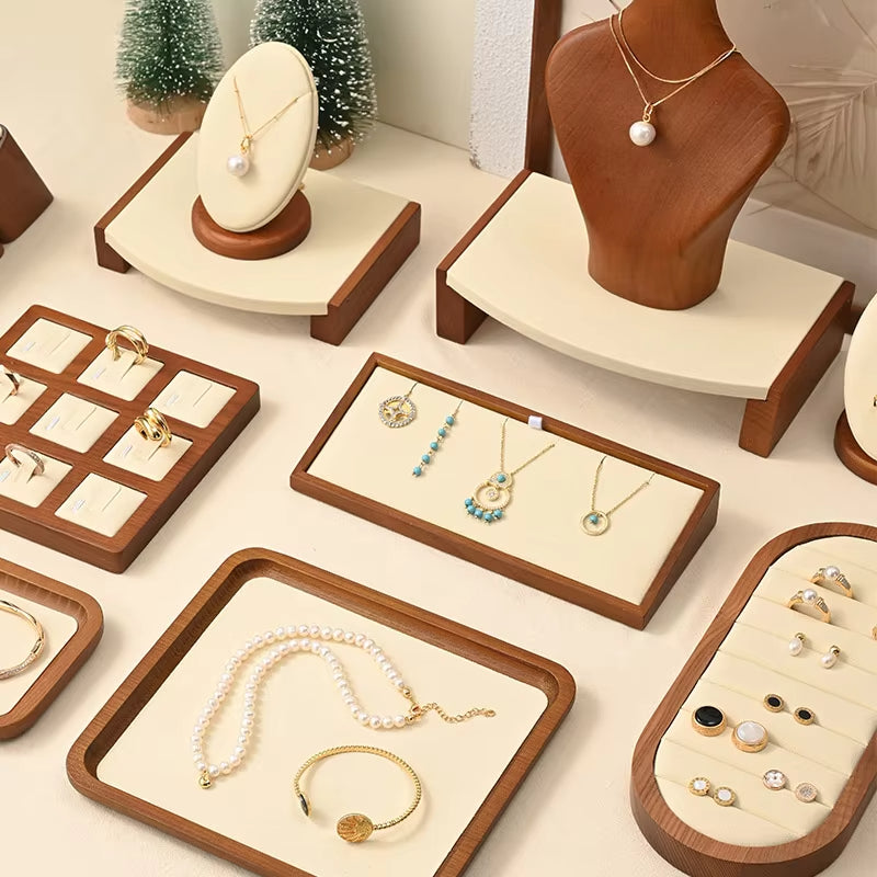 Orilv Wooden Jewelry Stand Ring Earring Pendant Rack Bracelet Jewelry Display Prop