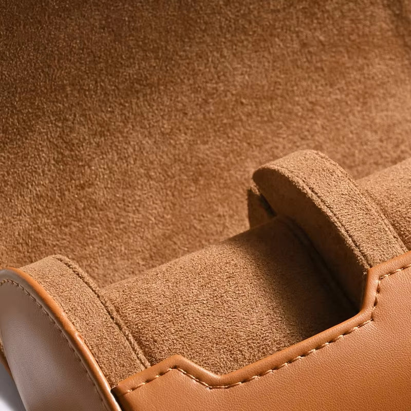 Custom Brown PU leather and velvet watch storage bag B012-13